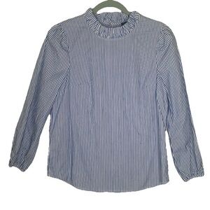 J. Crew Ruffle Neck Stripe Top in Blue and White Organic Cotton XS